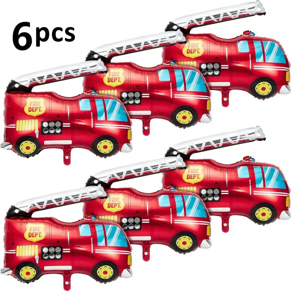6 Pieces Red Jumbo Fire Truck Foil Balloon Large Helium for Birthday Party Decorations | Дом и сад