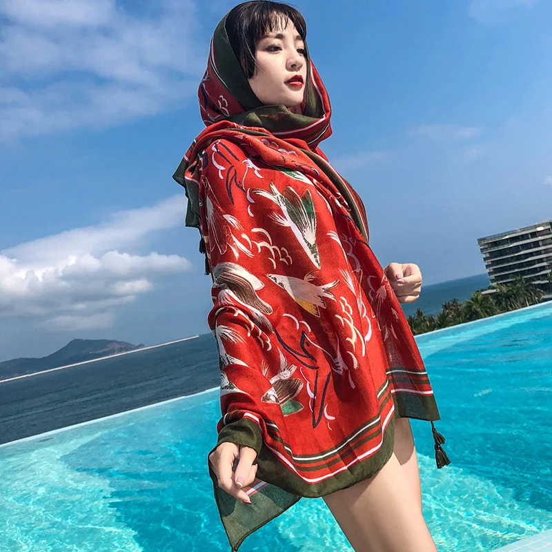 New scarf ladies summer national wind shawl scarf dual-use beach towel large sunscreen red exotic boho