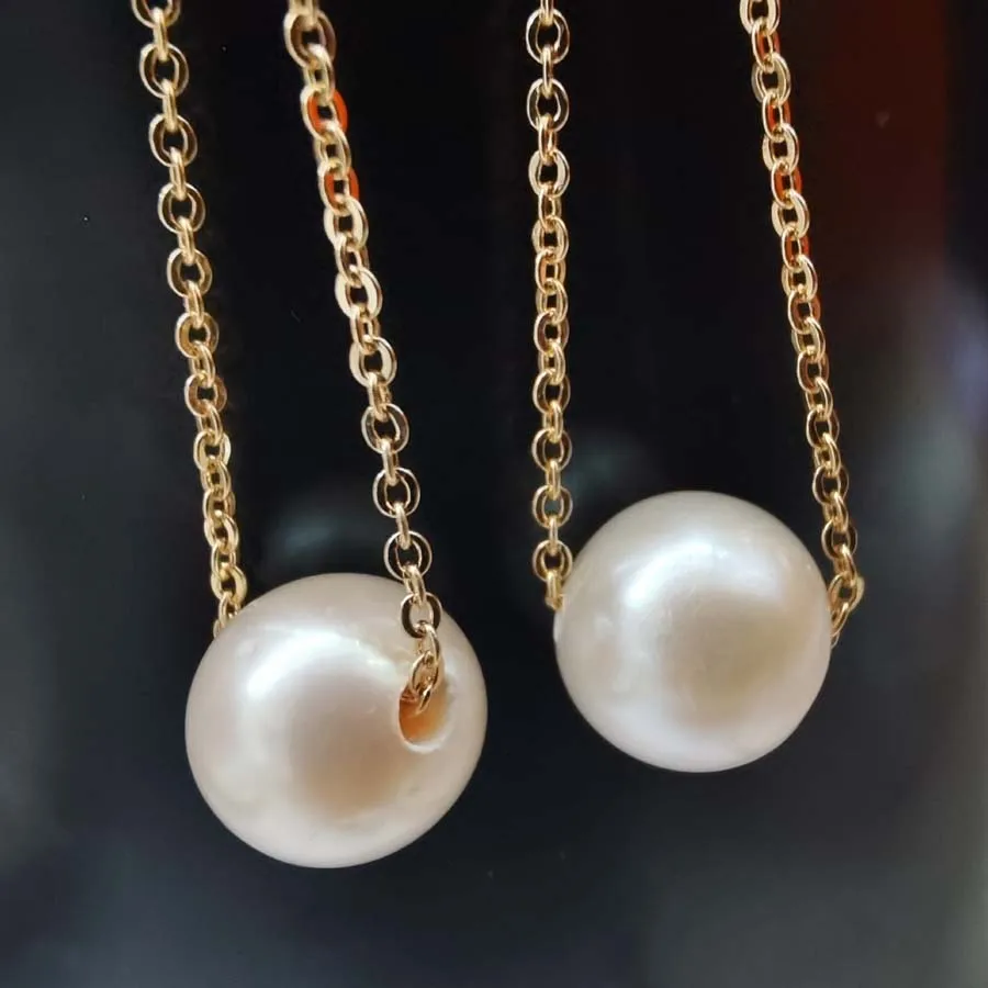 

Long Dangle Earring White Freshwater Pearl 9mm Round 65mm