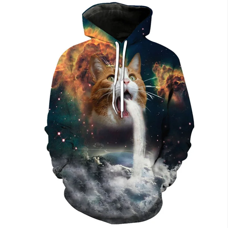 

Printing Pizza Cat Pullover Hoodies For Men And Women Trend With Cap Boys And Girls Tops Sweatshirt Casual Loose Hoody Outerwe