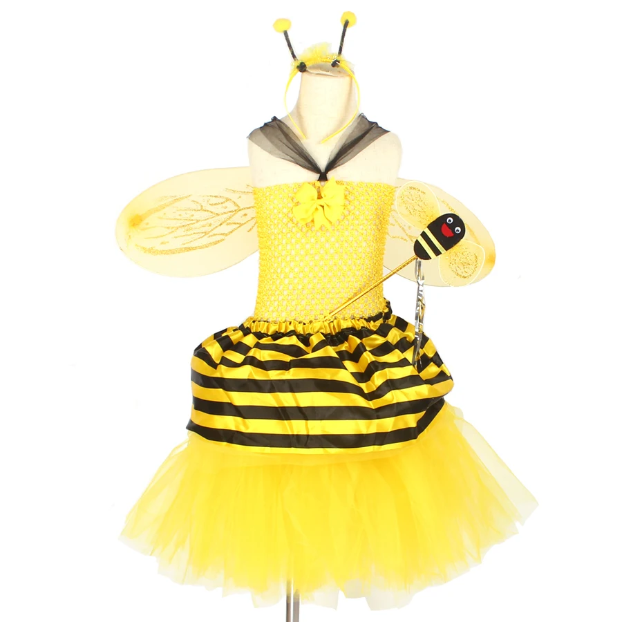 Girls Honey Bumble Bee Fancy Tutu Dress Costume Outfit Kids Fairy Halloween Dress Up Party Insect Animal Clothes Girl Dress (9)