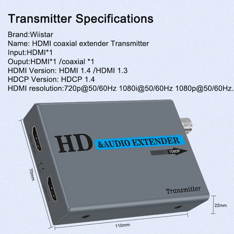 Extensor de Hdmi Coax 1080p Extensor Receptor e Transmissor Hdmi sem Latência para tv Box até 500m Cabos de computador e conectores - Imagem 4