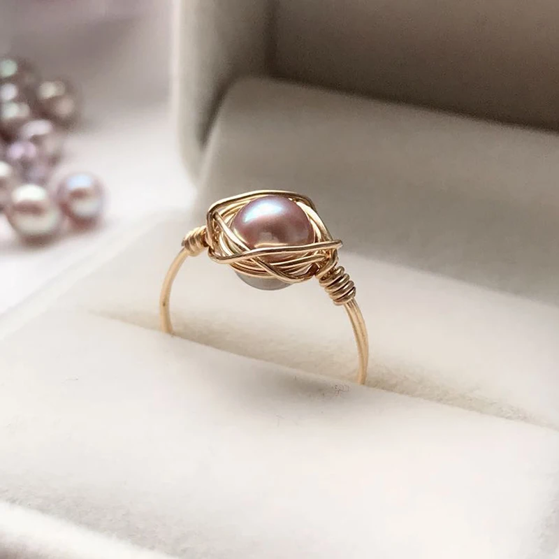 

7MM Natural Purple Pearl Rings Handmade Jewelry Gold Knuckle Ring Mujer Boho Bague Femme Minimalism Ring for Women