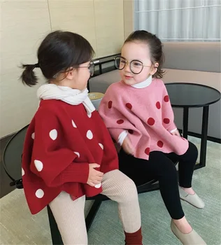

Baby Girl Sweaters 2019 Autumn Winter New Toddler Girl Clothes Kids Polka Dot Knitted Coat Fashion Cute Cloak Sweater Girls Coat