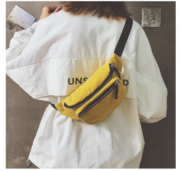 Riñonera de lona de diseñador para mujer y hombre, bolso de pecho con cinturón de pana, a la moda, para dinero de la calle, plátano, para teléfono