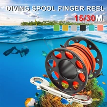 15M/30M Scuba Diving Aluminum Alloy Spool Finger Reel with Stainless Steel Double Ended Hook Underwater Equipment Cave Dive