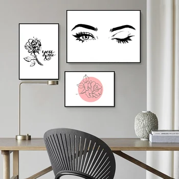 

Nordic Abstract Line Drawing Black and White Women Flower Canvas Painting Wall Art Pictures For Living Room Home Decortion