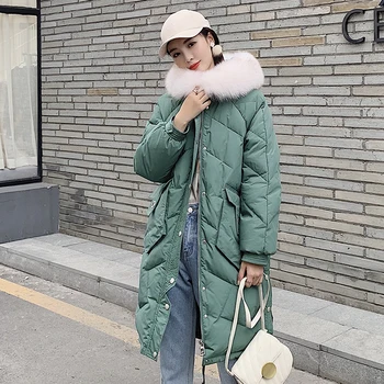 

Fashion Long Women Jaket With Real Fur Collar Down Jacket Coat Female Thicken Puffer Warm Hooded Korea White Duck Down Coat