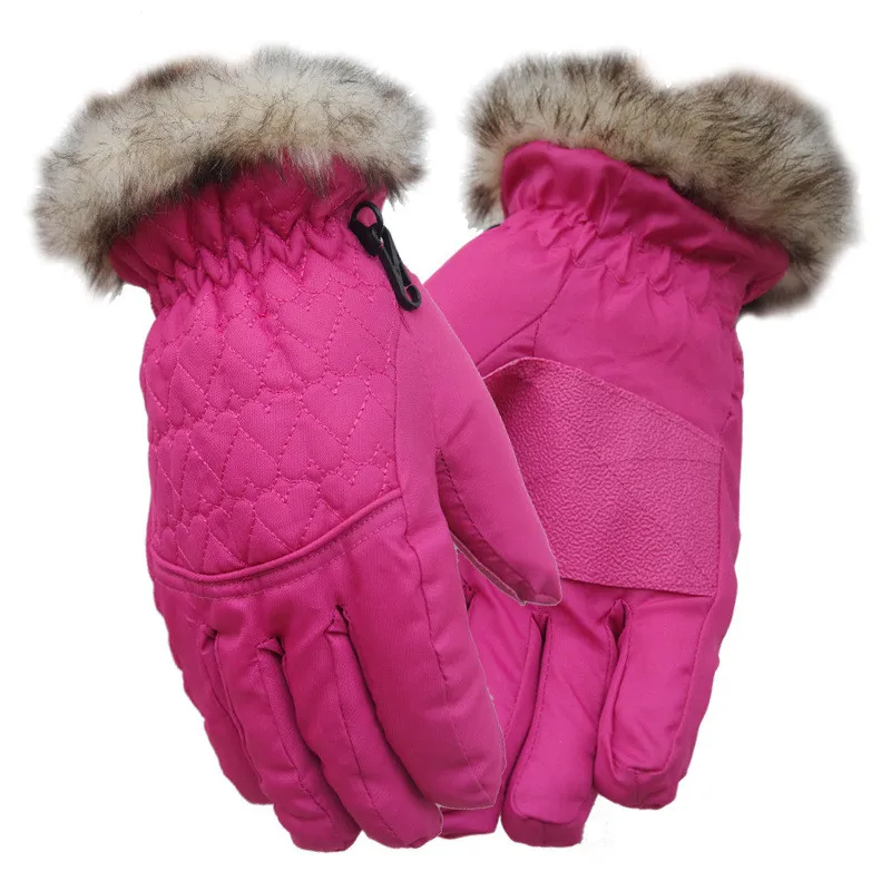 BalleenShiny/Детские зимние пушистые перчатки; утолщенные лыжные перчатки; уличные Водонепроницаемые Детские Зимние варежки из хлопка; полный палец; для мальчиков и девочек - Цвет: hot pink
