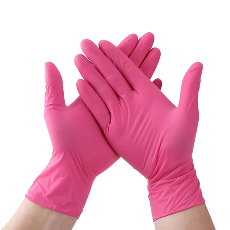 Nitrile Gloves 100PCS Disposable Pink Powder Free Allergy Free Gloves Synthetic Work Safety Gloves for Dishwashing Beauty Tatoo