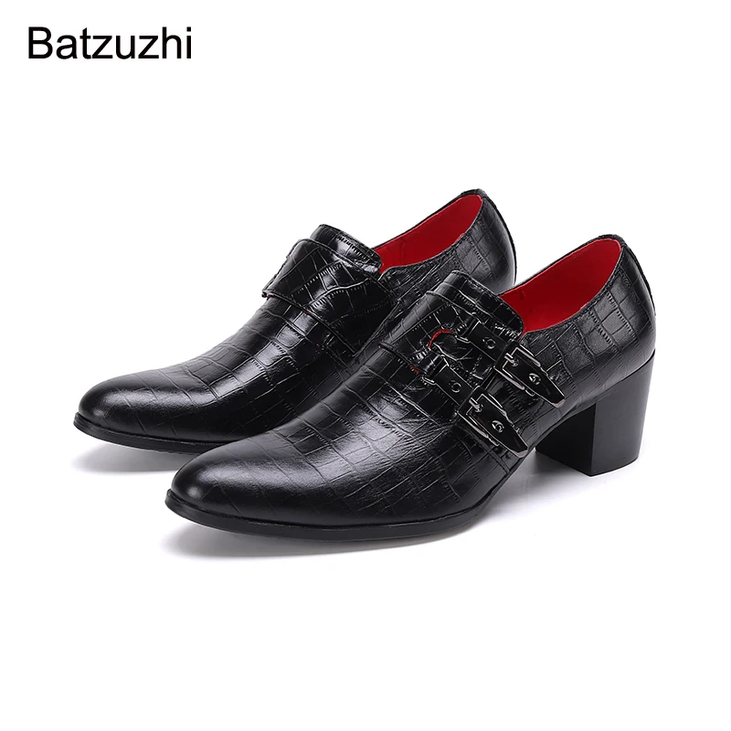 Batzuzhi 7cm High Heels Men Shoes Luxury Handmade Formal Leather Dress Shoes Men Buckles Party and Wedding Shoes, 38-46!
