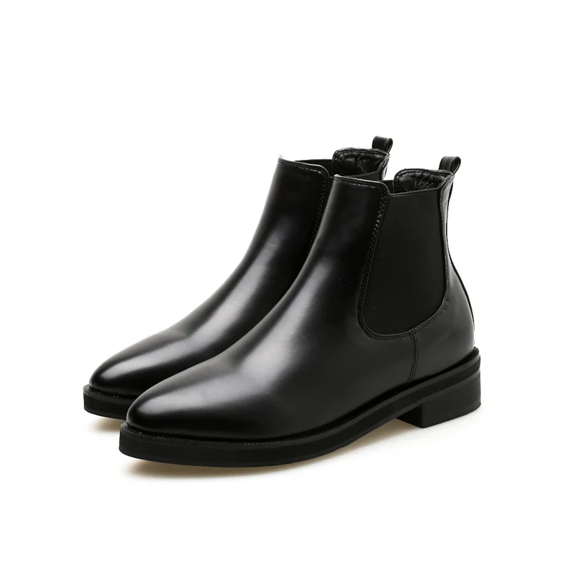 

2019 Luxury Women Ankle Boots Black Glossy Boots Classic Bootee Flats Boots Lady Fall Winter Solid Shoes Slip-on Boots Botas