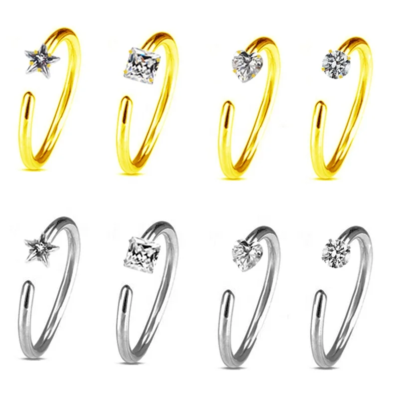 Nose Rings Gold Plated hoop nose ring Nose hoop star heart square round For women body piercing jewelry