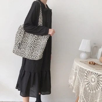 

JHD-Fashion Women Leopard Print Printing Shoulder Bag Large Capacity Shopping Bag Leisure Travel Retro Handbag