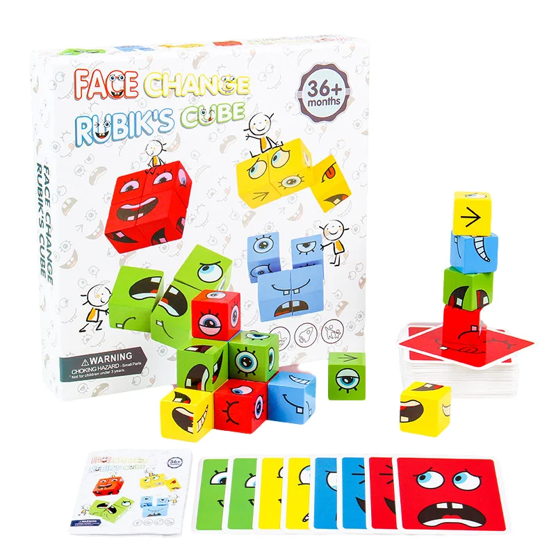 

Children's Face-Changing Building Block Toy Intellectual Parent-Child Board Game Wooden Challenge Level Toy