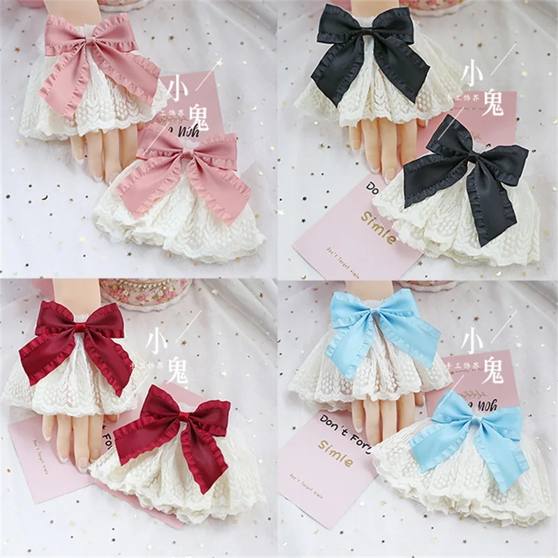 

Multicolor Victorian Sweet Lolita Hand Wrist Cuffs Bowknot Lace Trim Maid Cosplay Accessories For Women Girl Party Vintage