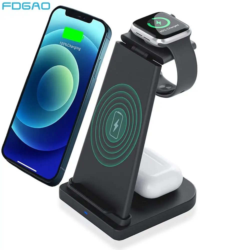 3 In 1 Wireless Charger For iPhone 12 11 XS XR X 8 Airpods Pro iWatch 6 SE 5 4 3 15W Fast QI Charging Stand for Samsung S20 S10