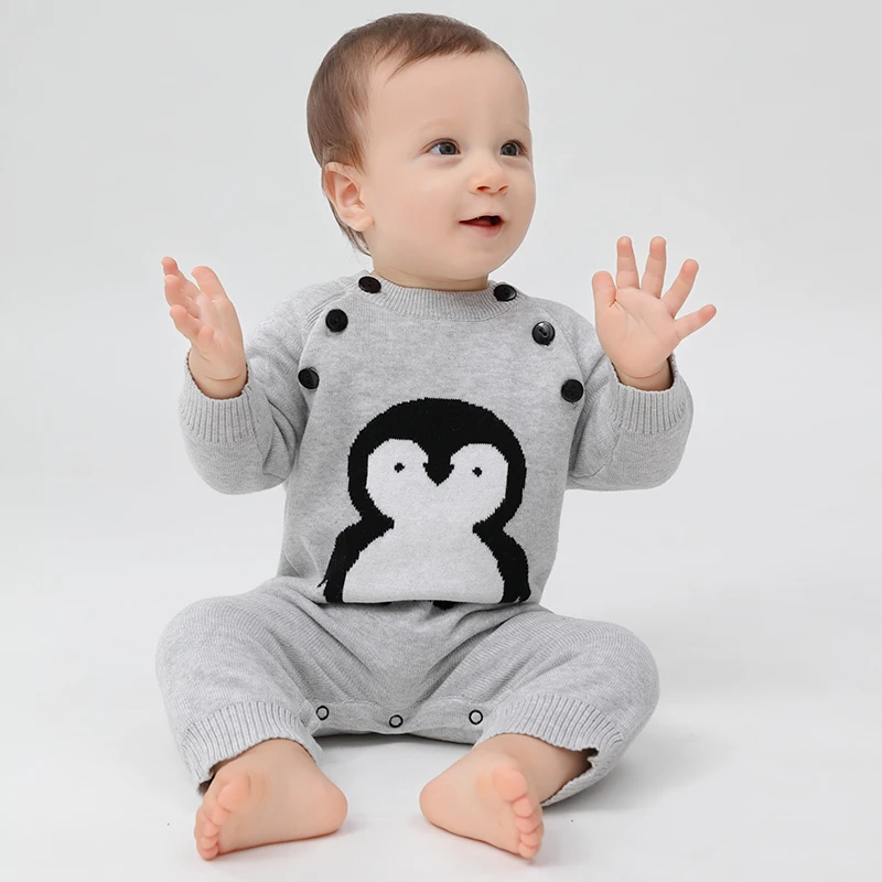 TinyPeople/Новинка года; Детский комбинезон с пингвином; зимняя вязаная одежда для новорожденных; теплый комбинезон для мальчиков; ползунки для девочек; милая Одежда для младенцев