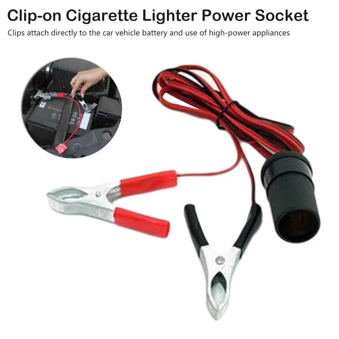 12V Clip-on Cigarette Lighter Power Socket Battery Terminal Adapter Car Plug Car Accessories