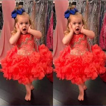 

Flower Girl Dresses Sleeveless Beaded Crystals Ruched Ruffles Short Skirts Girls Pageant Dresses