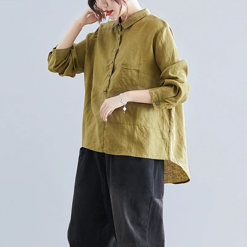 Johnature, корейский отложной воротник, Женские топы и блузки, осень, новые повседневные свободные одноцветные простые рубашки, женская одежда