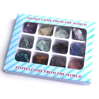 

12Pcs Lots Mixed Colorful Rough Stone Natural Crystal Rock Minerals Specimen Healing Collection Gift with a box