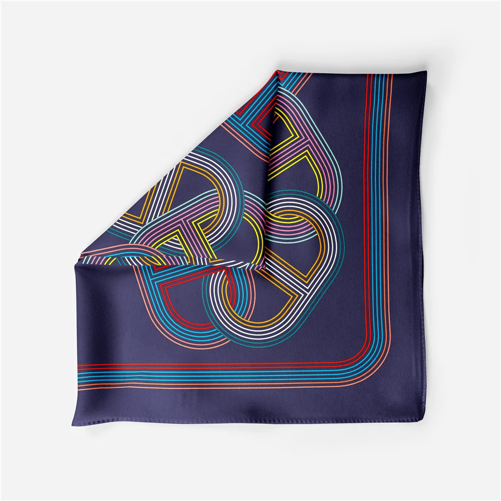 POBING Twill Silk Scarf Woman Chain Print Square Scarves Wraps Bandana Small Hijab Foulards Lady Tie Headband Neckerchief 53CM