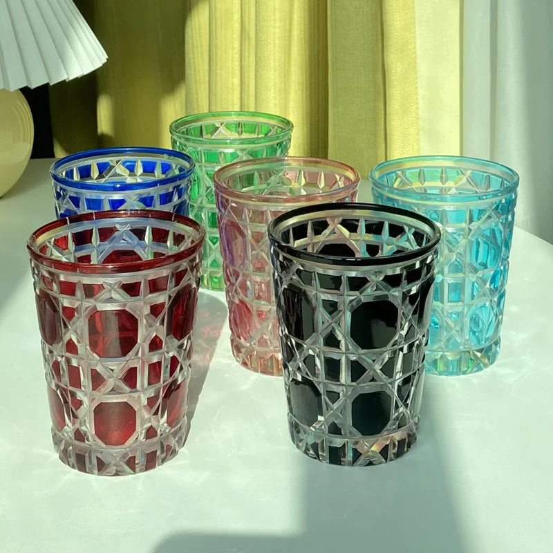 Drinking Glass Party Cup Kitchen Bar Utensils Carved Birthday Present/Gift Nordic Style Round Blue/Green/Red/Pink 320ML