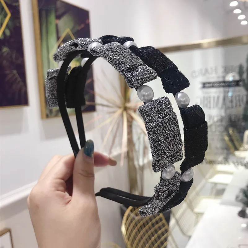 

New High-quality Hair Accessories Korean Version Of Simple Multi-bow Knot Bronzing Fabric Thin Side Hair Band Headband Ladies