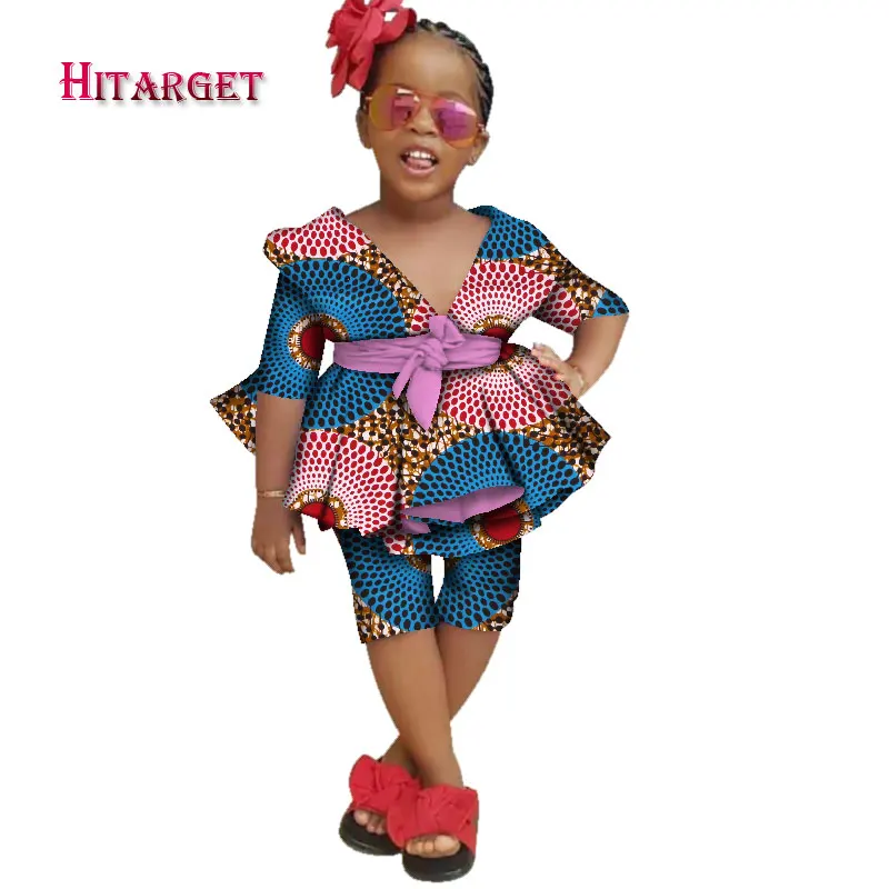 Одежда в африканском стиле милый детский топ в африканском стиле для девочек+ традиционные брюки Дашики хлопок Африканский принт натуральный девочка 2 шт. wyt281