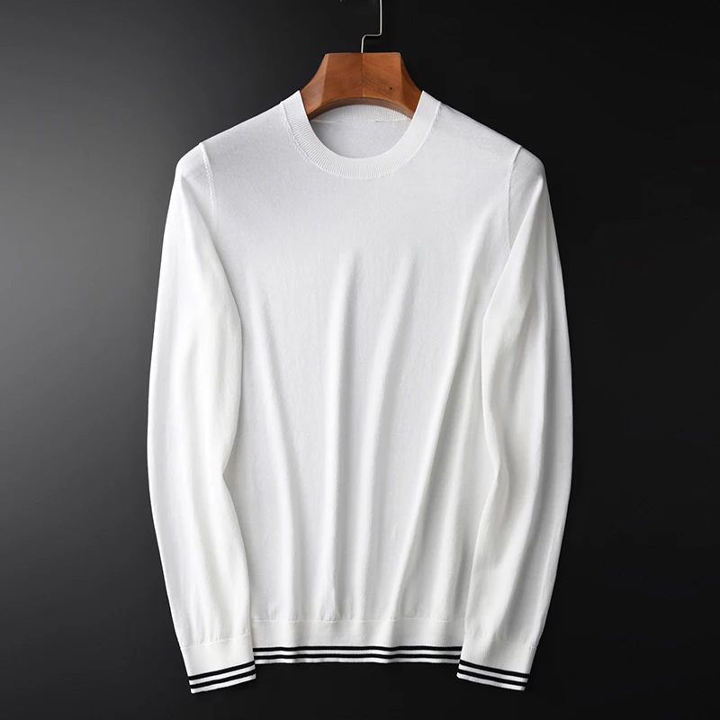 

White Men Luxury Spring Autumn Knit Round Collar Mens Fashion Casual Slim Fit Man Sweater Plus Size 4XL