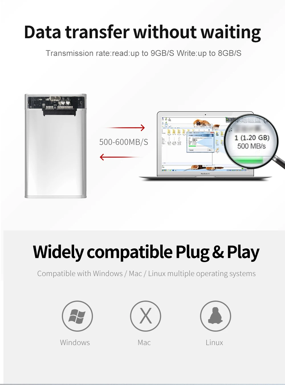 External Hard Drive Case SSD Enclosure External Hard Drive Box Hard Disk Case Hard Drive Enclosure HDD Case Enclosure TISHRIC Transparent HDD Case USB 3.0 Type C For SSD External Hard Disk Drive HDD Box/Enclosure 2.5 HD Optibay SATA to USB 6Gbps