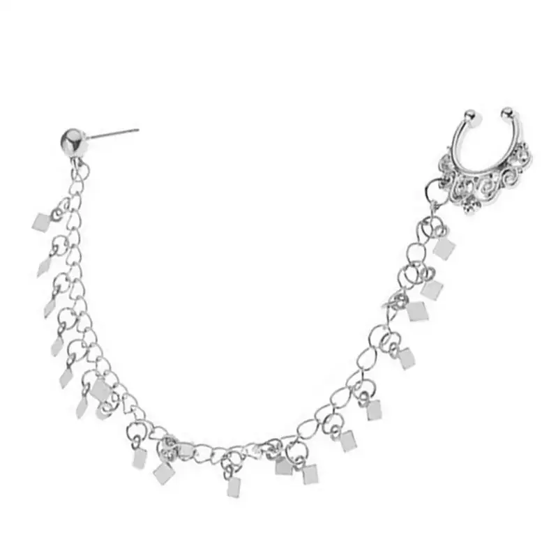 1pc Fashion Nose Ring Creative Alloy Punk Style Stud Hoop Jewelry With Chain Accessories For Women Ladies | Украшения и