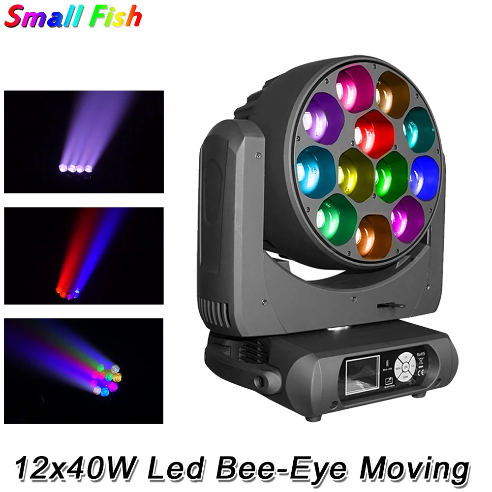 

2Pcs/Lot High Quality Osram Lamp RGBW 4in1 12 Bee Eye Big Eyes Moving Head Light Wash Zoom Rotating 3IN1 DJ Disco Stage Light