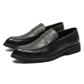 

Comfortable Men’s Penny Slip On Loafer Luxury Checkered Pattern Soft Leather Driving Style Moccasin Shoes for Wedding Size 6~10