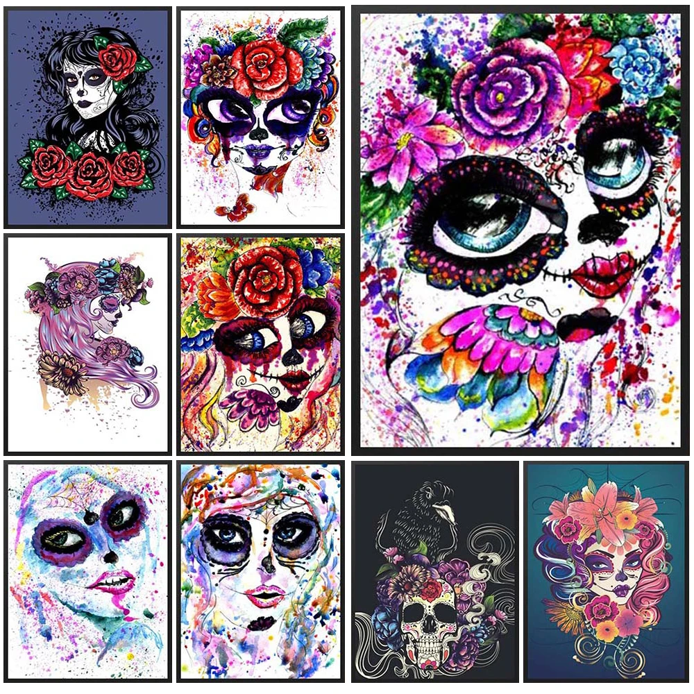 

Skeleton Girl Dress Up Mexico Day of the Dead Nordic Poster Wall Art Canvas Painting Wall Pictures For Living Room Unframed