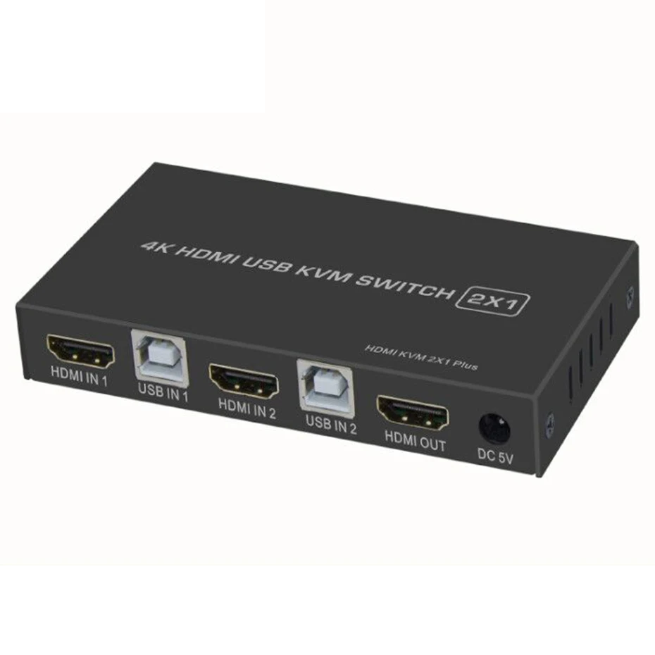 2 порта HDMI KVM переключатель 2X1 взаимный обмен данными между компьютером и периферийными устройствами HDMI KVM переключатель 4K с застежкой на пуговицу и провода управления для win10/8/7/vista и mac os