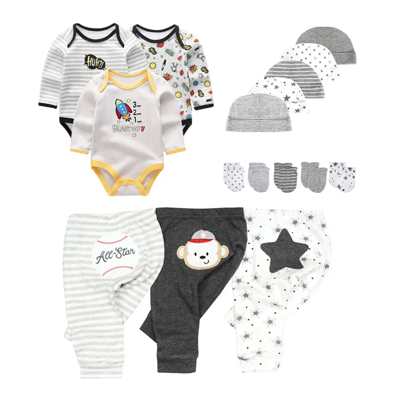 baby's complete set of clothing Newborn 16/18PCS Baby Boy Clothes Sets Cotton Solid Baby Girl Clothes Bodysuits+Pants+Gloves+Hats Cartoon Trousers Ropa Bebe Baby Clothing Set expensive Baby Clothing Set