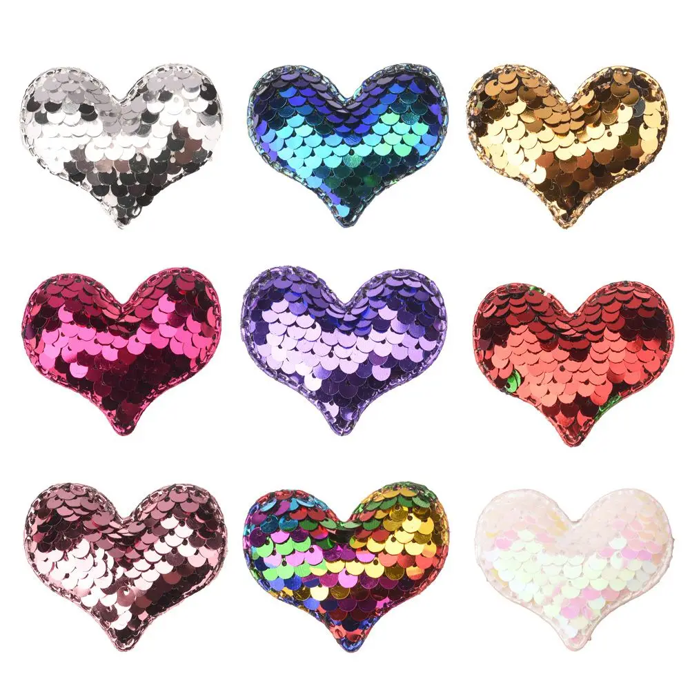 

270PCS 3.5cm*5cm Glitter Heart Hair Accessories Sequin DIY Unicorn Bow Headband Boutique Accessory No Hairclips Bows