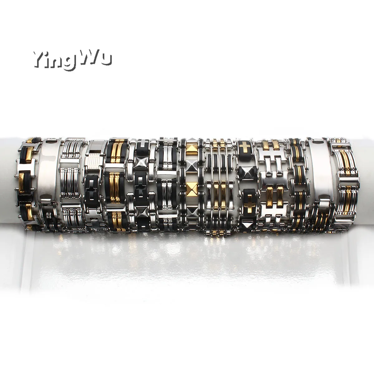 Yingwu, браслет из нержавеющей стали, смешанный, 15 шт., звенья цепи, стильные, крутые, унисекс, на каждый день, браслет, шарм, ювелирное изделие, индивидуальная манжета, браслет