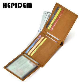 

HEPIDEM RFID High Quality Crazy Horse Genuine Leather Slim Wallet 2020 New Front Pocket Money Dollar Bill Purse for Men 162