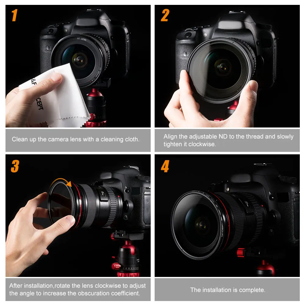 K&F Concept ND2 To ND400 40.5mm Slim Fader Variable  Adjustable ND Neutral Density Lens Filter   cleaning cloth free shipping