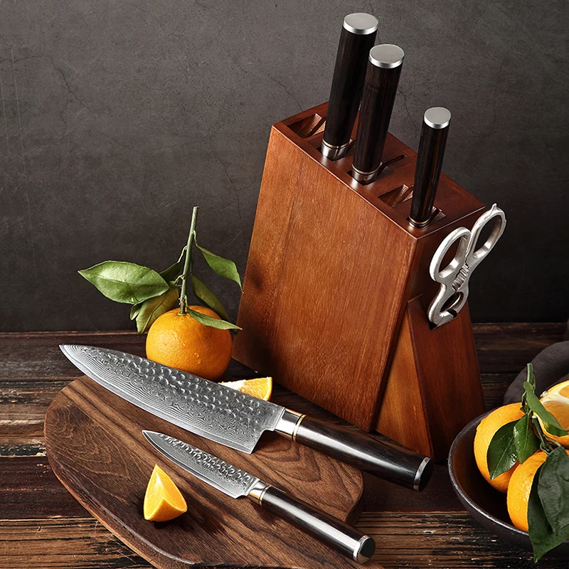 

HEZHEN Kitchen Cutlery Set with Cook Knife Holder Storage Damascus Steel Ebony Handle New Arrival Knife Block Stand for Knives