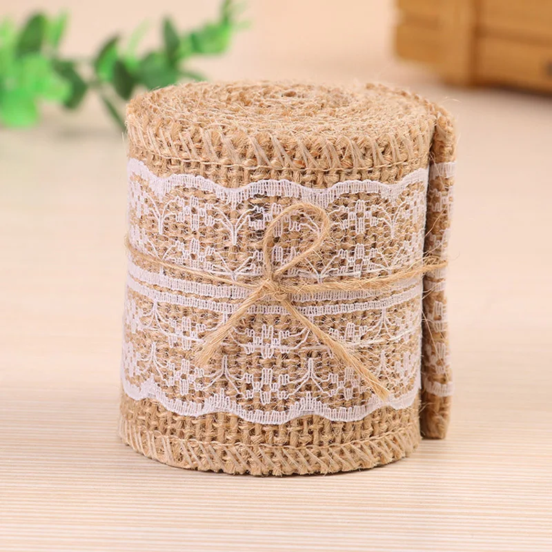

2M Handmade Lace Linen Roll 2.5cm 4cm 5cm 6cm White Lace Fabric Burlap Ribbon Roll DIY Clothing Shoes Hats Wedding Decoration