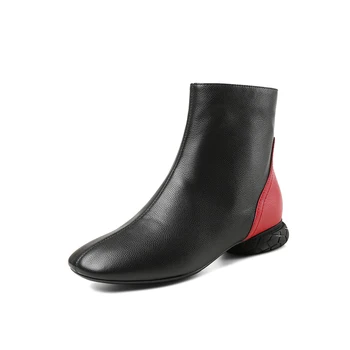 

2020 women ankle boots mixed colors genuine leather zippers low heels boots autumn spring ankle boots party dress size 42