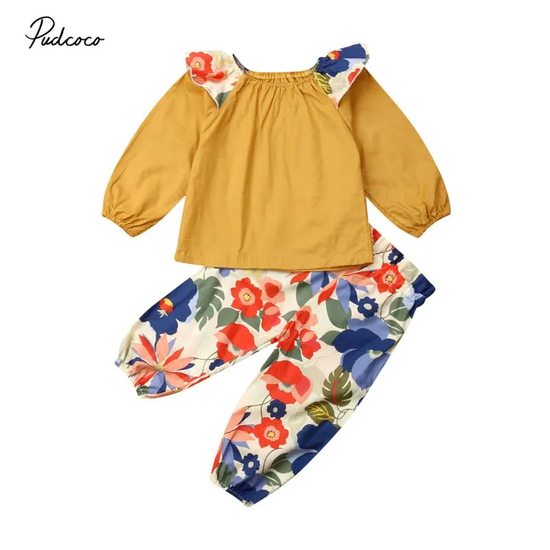 

2019 Baby Spring Autumn Clothing Toddler Baby Girl Clothes Fly Long Sleeve Tops Shirts Flower Leggings Pants 2PCS Outfit Set