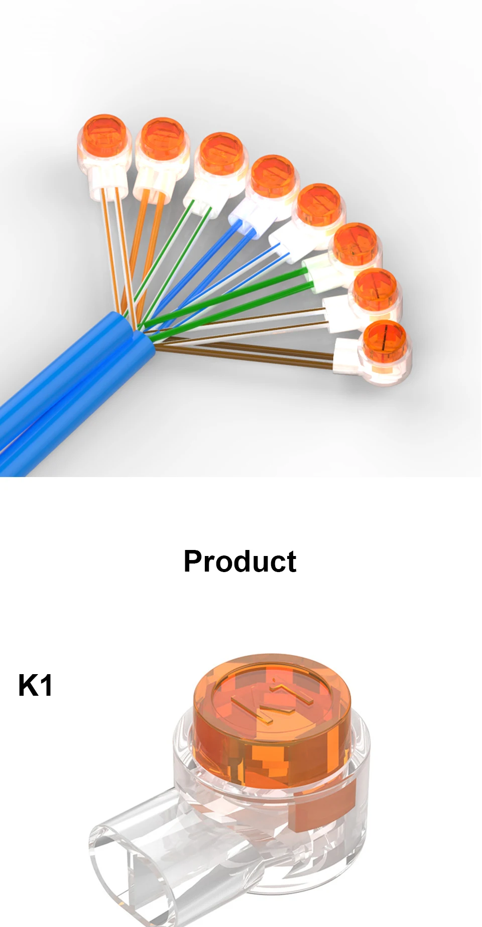 OMAY K1 K2 K3 RJ45 RJ11 Waterproof Crimp Connectors - Ethernet and Telephone Cable Terminals (500/1000pcs) Description Image.This Product Can Be Found With The Tag Names Computer Cables Connecting, Computer Peripherals, Connector crimp connection, PC Hardware Cables Adapters