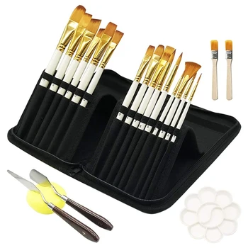 

19 Pcs Artist Paint Brush Set Includes -Up Carrying Case,For Acrylic, Oil, Watercolor and Gouache Painting