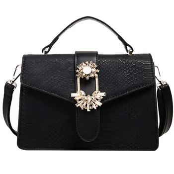 

Ladies' travel bag 2019 fashionable luxury messenger bag snakeskin PU leather cross-body bag ladies' chain belt square bag