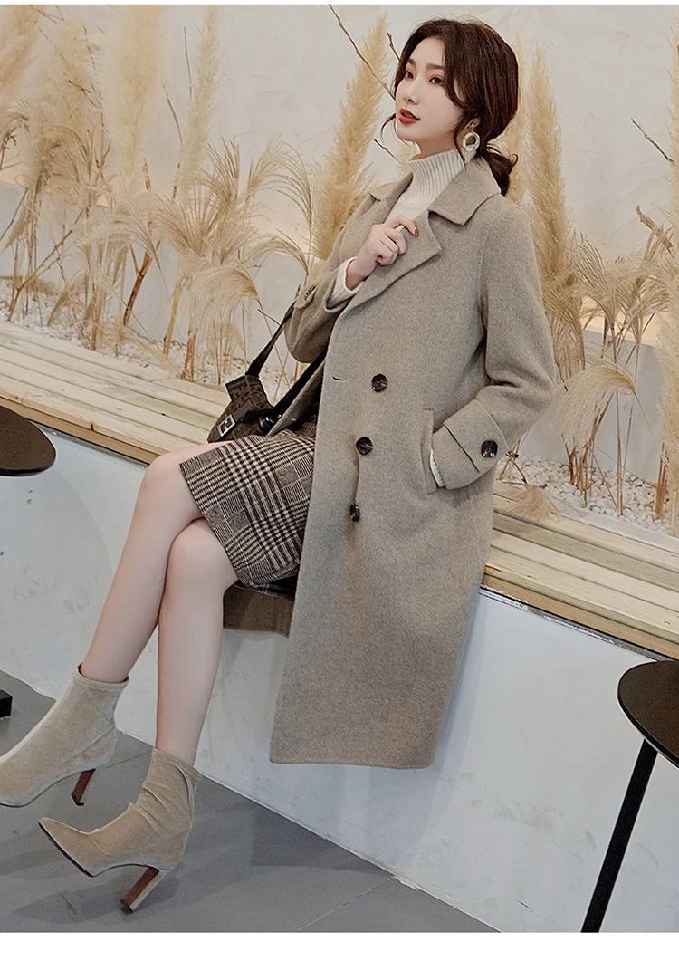 new handmade double-sided cashmere coat female solid color Korean version of autumn and winter wool coat